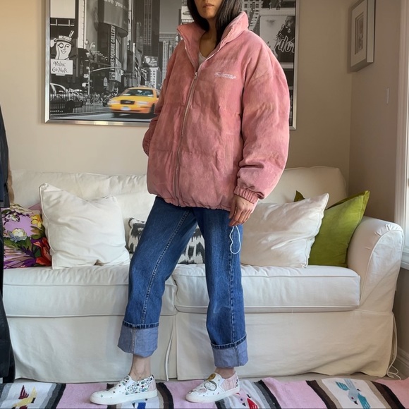 Blankrouber Jackets & Blazers - Pink splotchy abstract tonal print corduroy puffer jacket